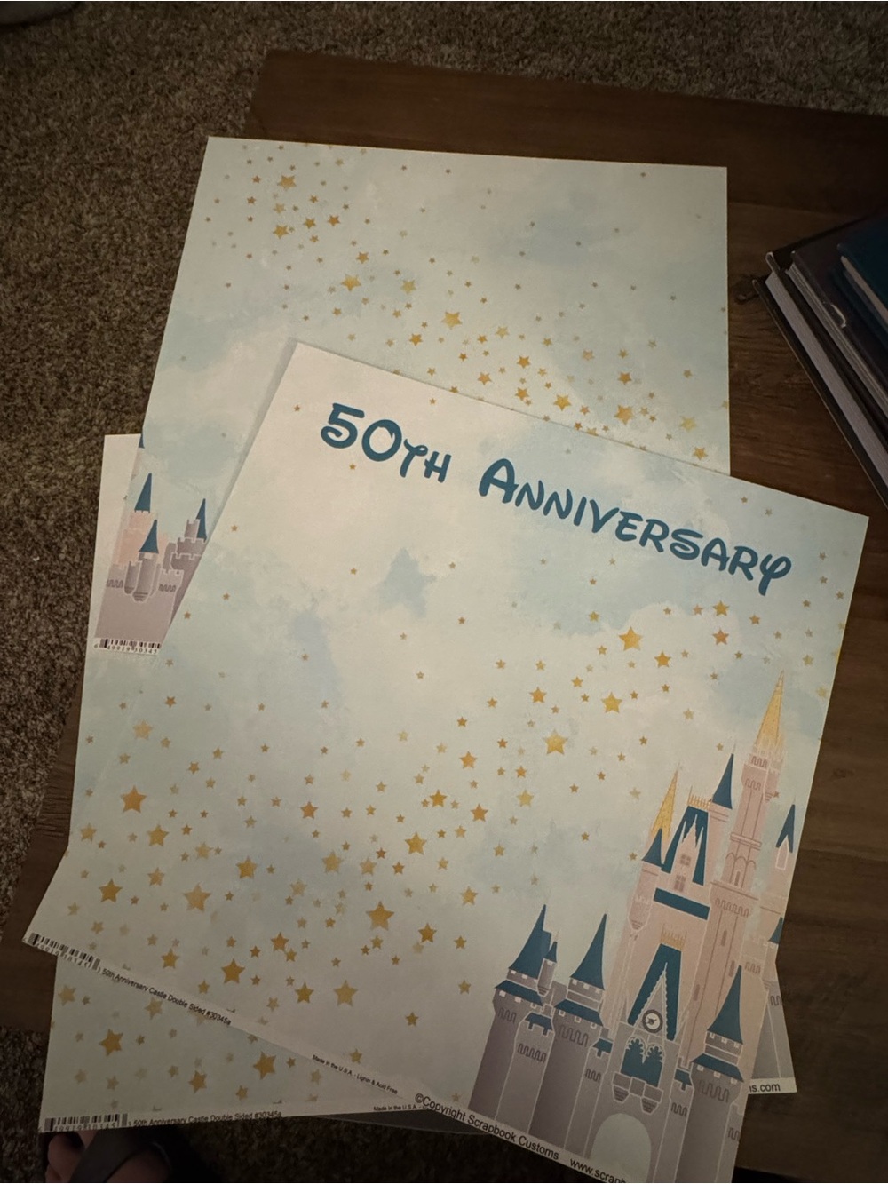 3 piece Walt Disney World 50th anniversary scrapbook paper